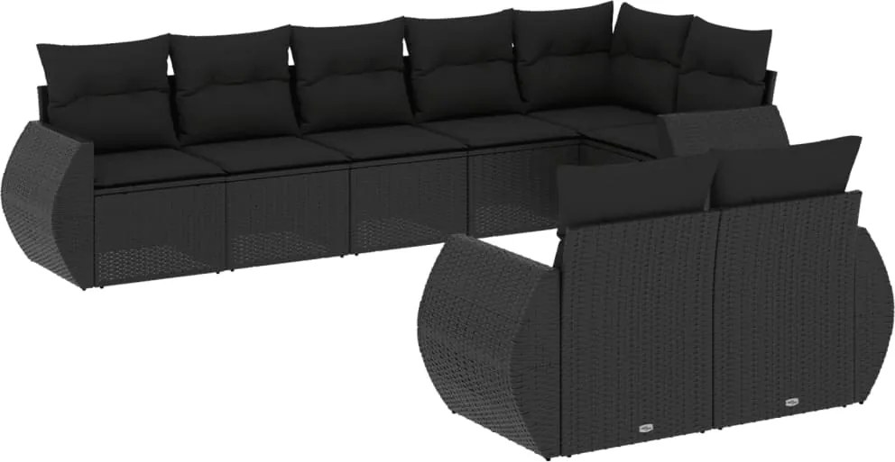 vidaXL 8 részes fekete polyrattan kerti ülőgarnitúra párnákkal