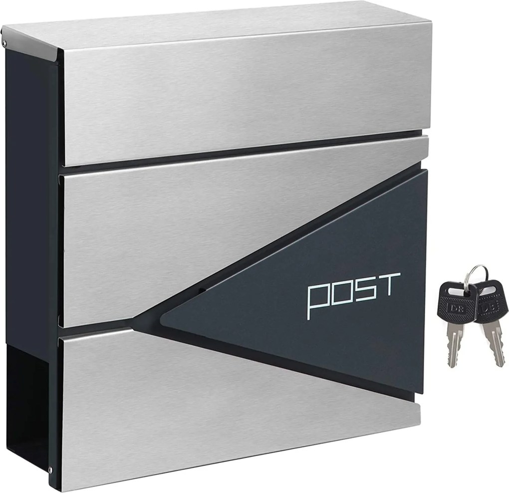 Modern postaláda újságtartóval 10,5x37x37 cm, antracit és ezüst