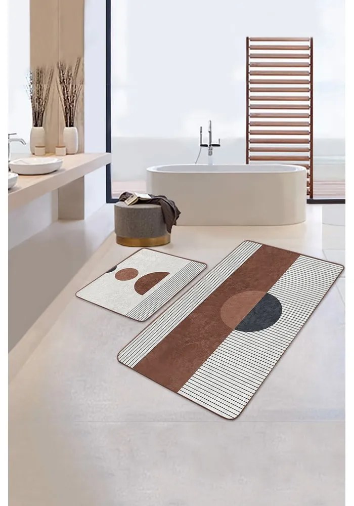Fehér-barna fürdőszobai kilépő szett 2 db-os 60x100 cm – Mila Home