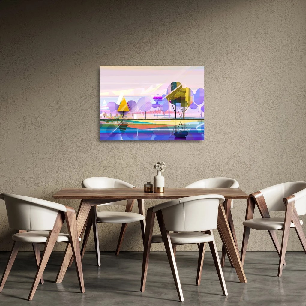 Kép - absztrakció, táj (üvegen) (70x50 cm)
