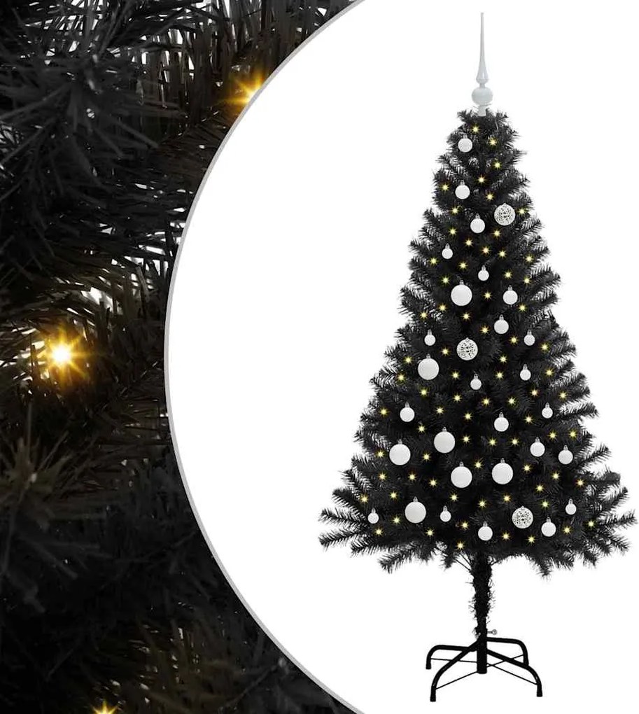 vidaXL Karácsonyfa 150 LED-del állvánnyal Fekete 150 cm PVC