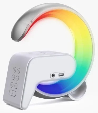 Immax 08987L-LED RGB Dimmelhető lámpa ébresztőórával és Qi töltéssel 30W/230V ezüst