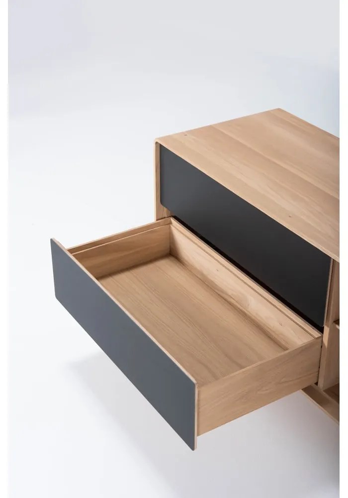 Fekete-natúr színű tölgyfa TV-állvány 150x64 cm Fina – Gazzda