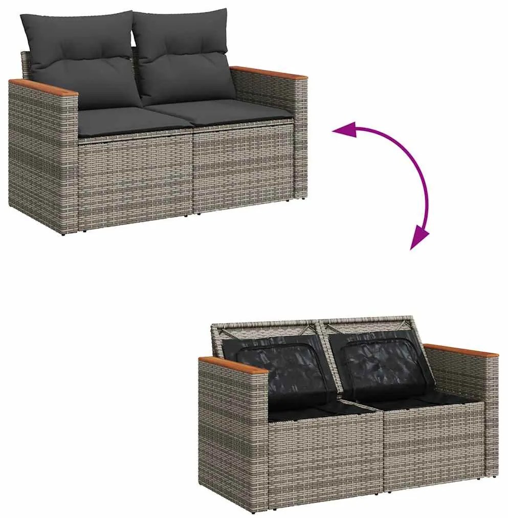 10 részes szürke polyrattan akácfa kerti ülőgarnitúra párnákkal