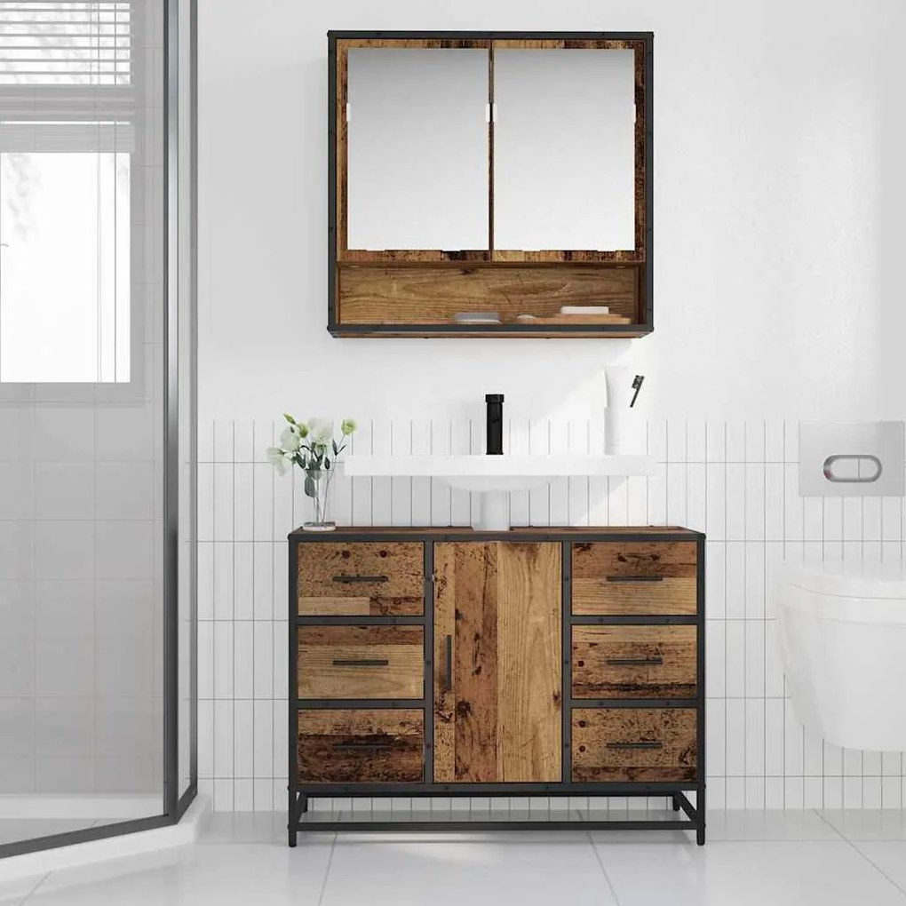 Fürdőszoba bútor szett 2 pcs Régi fa 80 x 33 x 60 cm Faanyag