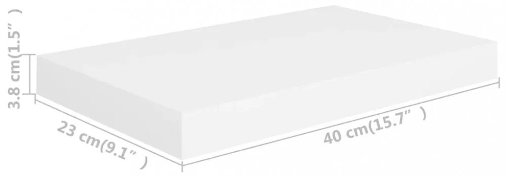 2 db fehér MDF lebegő fali polc 40 x 23 x 3,8 cm