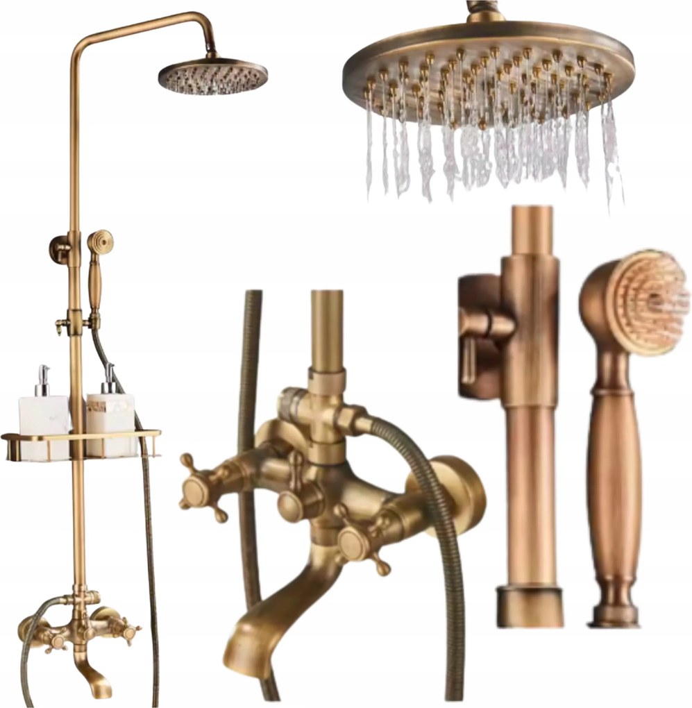 Kád Zuhany Csaptelep Sárgaréz Vintage Polc Zuhany Esőztetővel