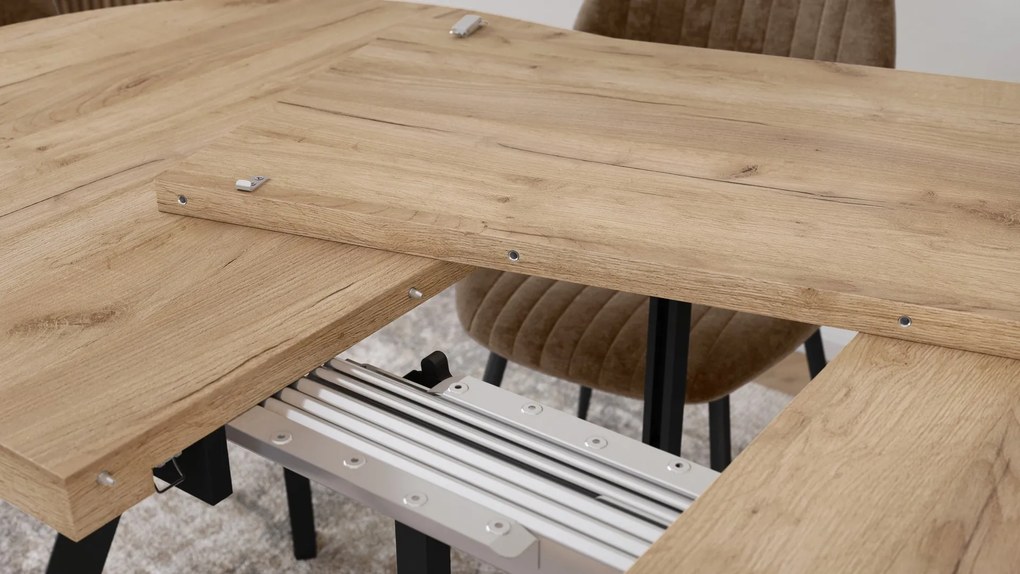 Mazzoni Ovális bővíthető étkezőasztal EXPANSO Craft Arany Tölgy / fekete lábak