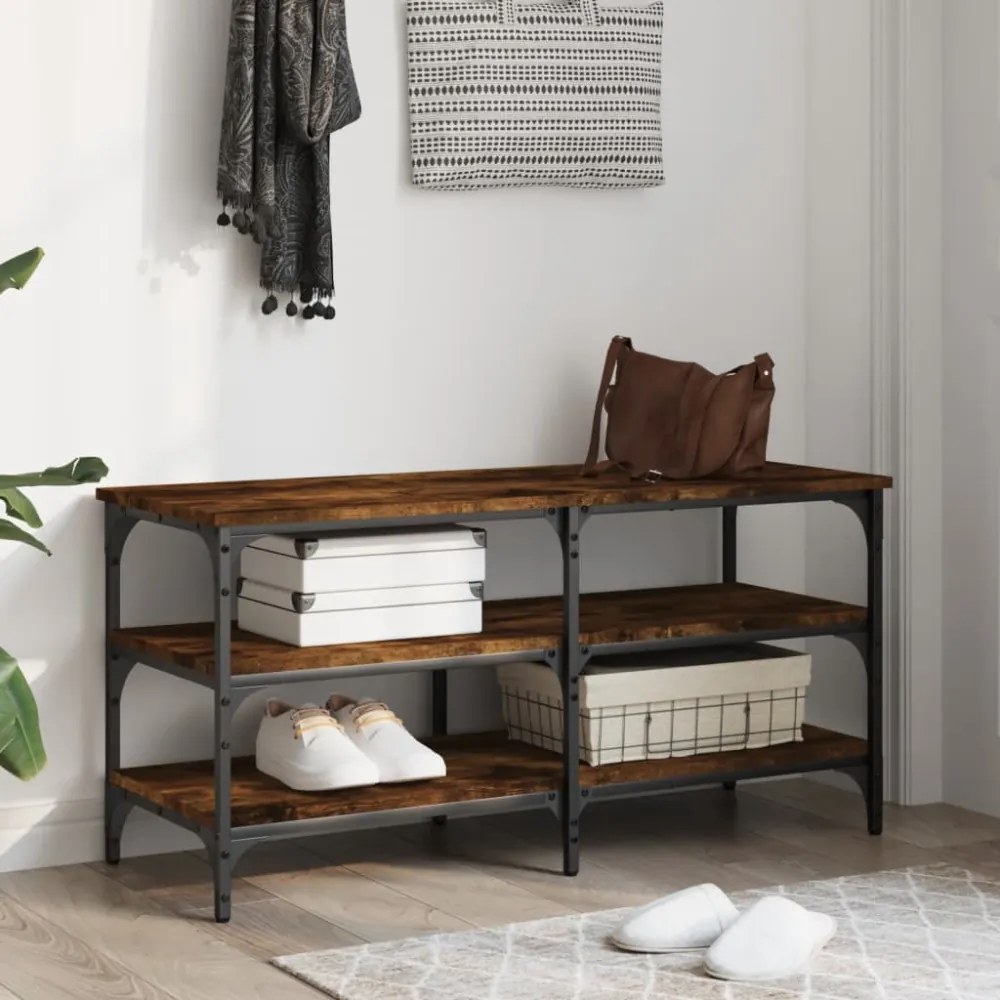 füstös tölgy színű szerelt fa cipőtároló pad 100 x 38,5 x 49 cm