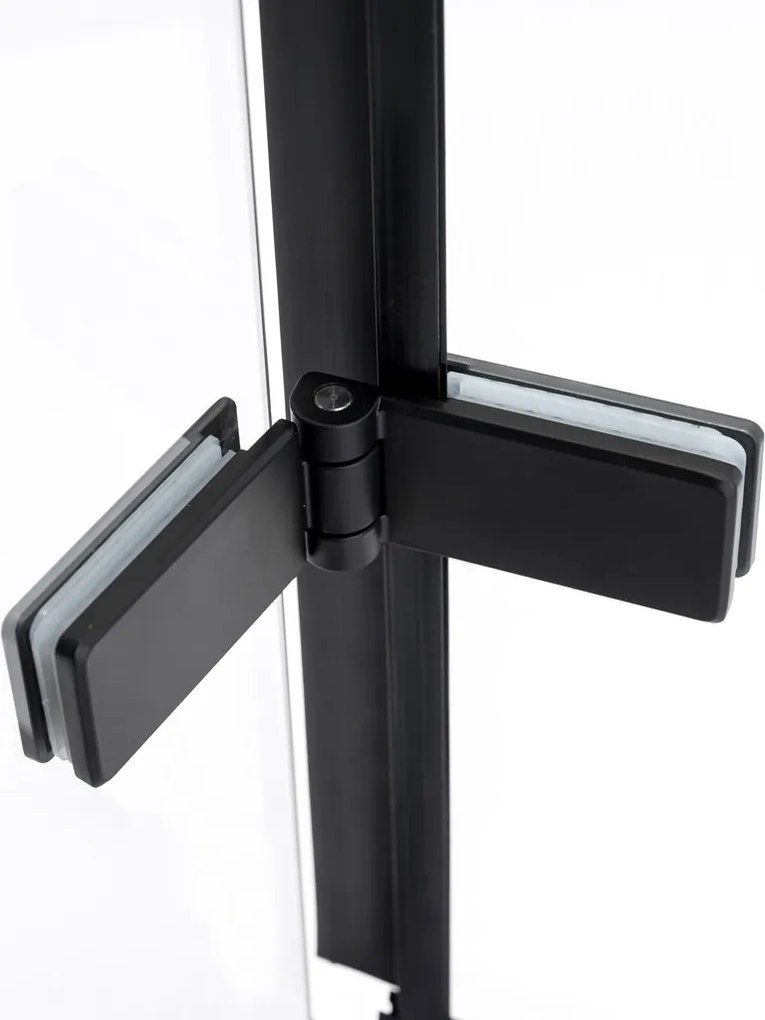 Stuxi Verona Big Black 200 cm széles aszimmetrikus kétszárnyú csukló zuhanyajtó (90+110 cm), 6 mm vízlepergető üveggel, matt fekete profillal, 195 cm magas