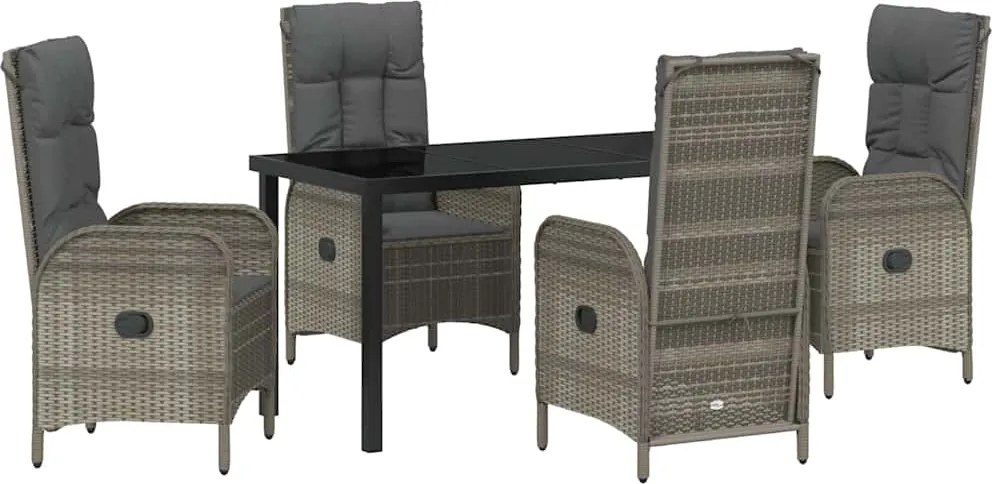 vidaXL Kert étkező szett párnával 5 pcs Szürke polirattan