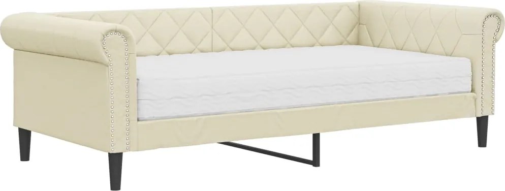 vidaXL krémszínű műbőr heverő matraccal 90 x 200 cm