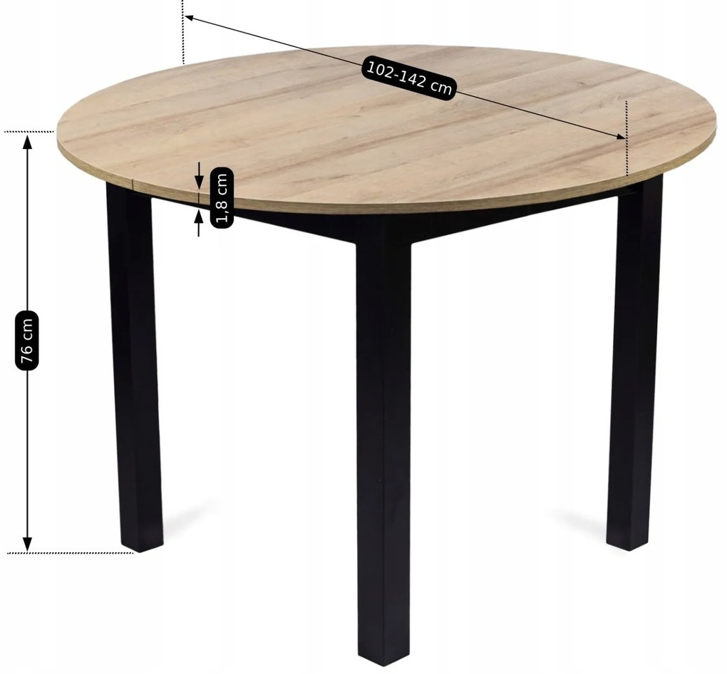 Kerek összecsukható asztal Harry 102-142 cm tölgyfa riviera fekete