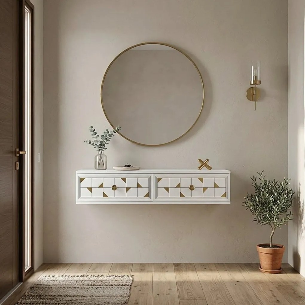 Moka komód, fehér-arany, 120 cm