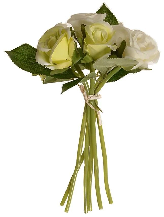 Művirág csokor rózsabimbóval, bézs, 22 cm
