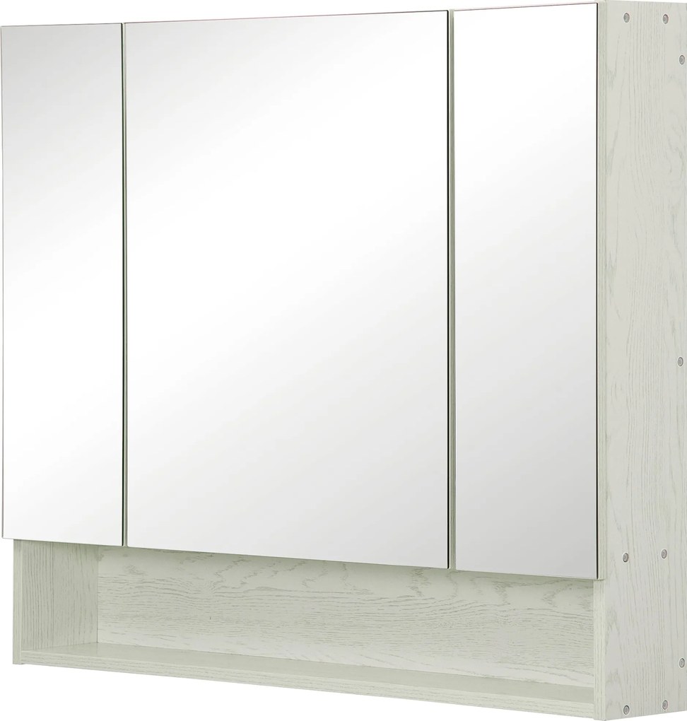 Kleankin Fürdőszobai Szekrény Tükörrel - Fali Szekrény 3 Ajtóval, Állítható Polc és Rekesz - Függeszthető Fürdőszobai Bútor 90x15x75 cm Fehér | Aosom