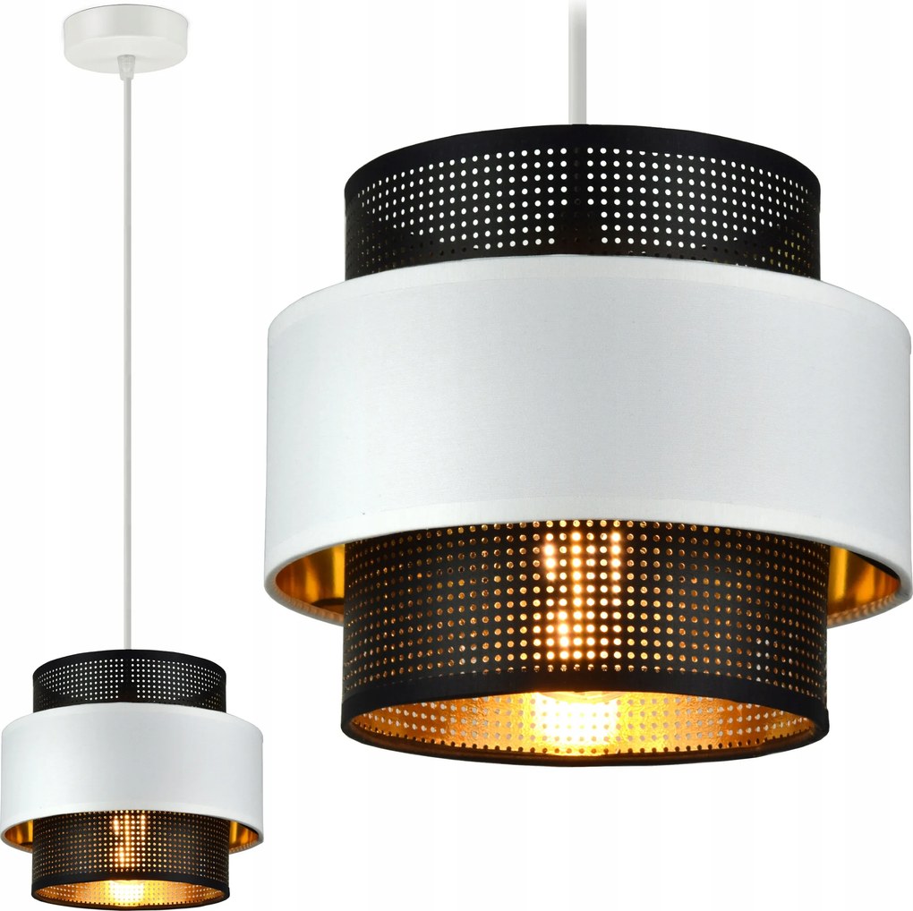 Függő lámpa Csillár Glamour Fehér Fekete Arany