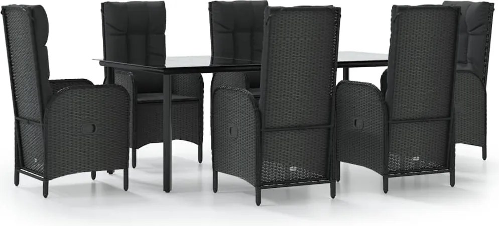 vidaXL 7 részes fekete polyrattan kerti étkezőgarnitúra párnával
