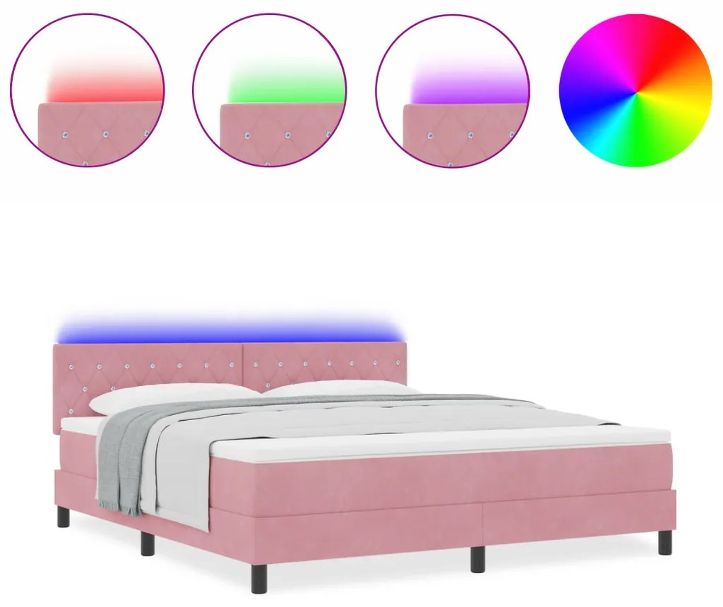 Boxspring Ágy Mattal és LED-del Rózsaszín 180x200 cm Bársonyos