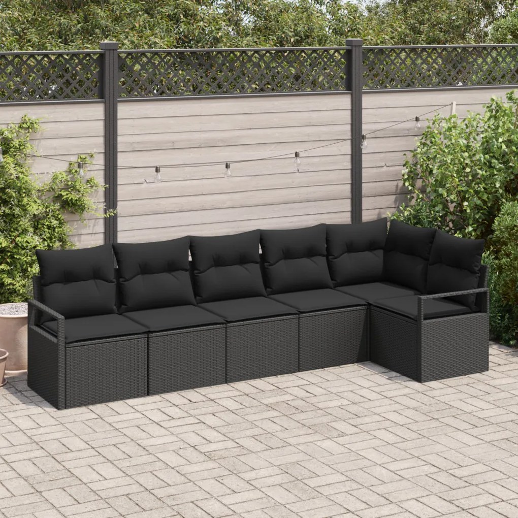 Kerti Kanapé Szett 6 pcs Fekete Poli rattan, porfestett acél