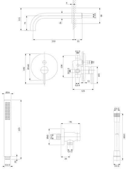 OMNIRES SYSYW01CR - Y sorozat fürdőkád csaptelep, falba építhető, króm
