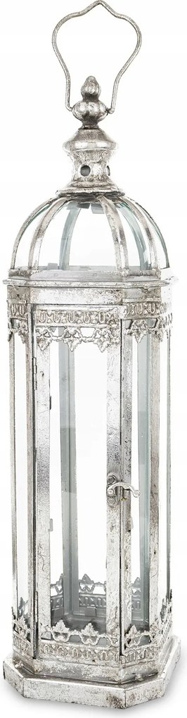 Fém Lámpa Ezüst Lampion Retro Üveg Dekoráció