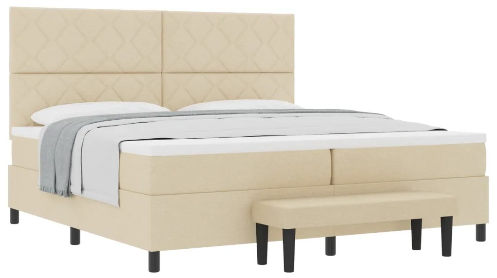Box Spring ágy matraccal és paddal, krém 200x200 cm szövet