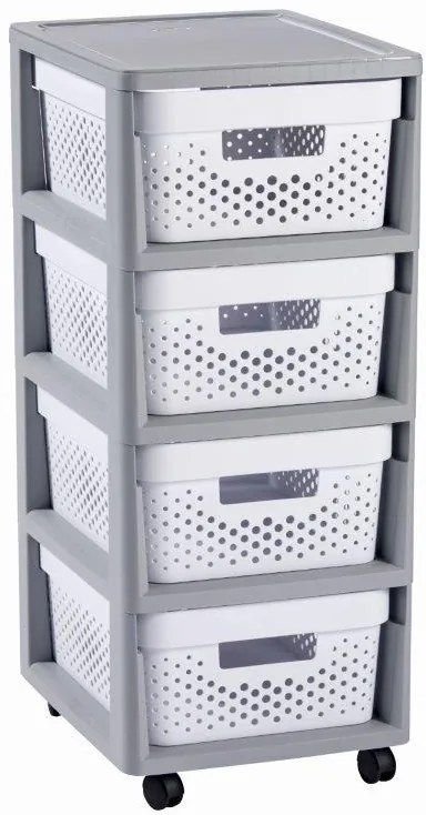 Curver Infinity Dots 4x11L fiókos polc, fehér-szürke