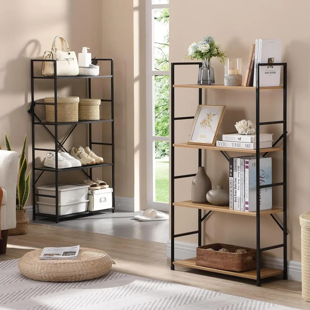 Intenso Home 4 szintes nyitott könyvespolc 59 x 112cm (Aranytölgy) | Univerzális tároló állvány fém lábakkal