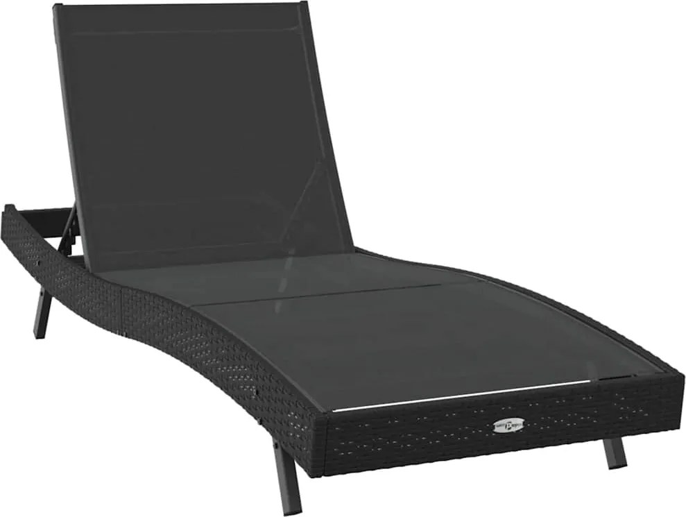 vidaXL Napozó Fekete 197 x 70 x 82 cm polirattan