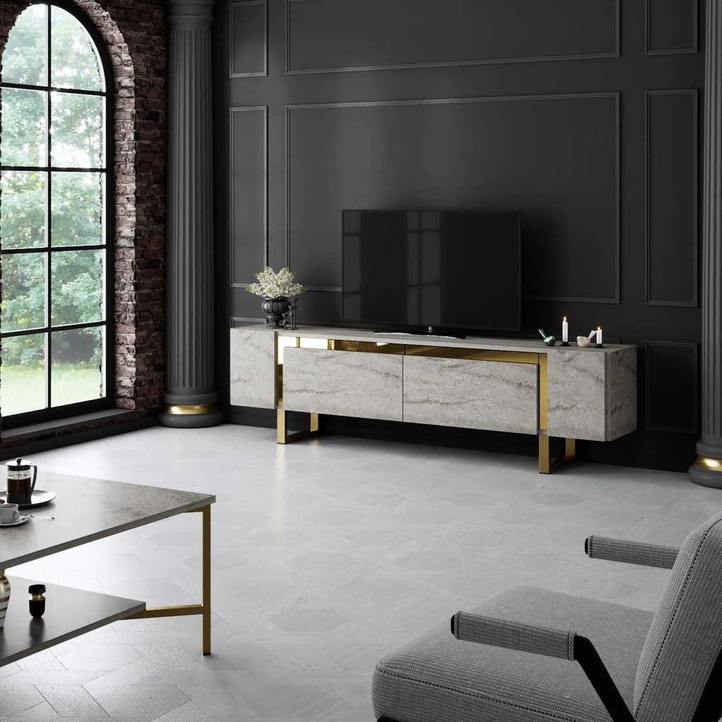 TV szekrény Yildiz - Travertine, Gold