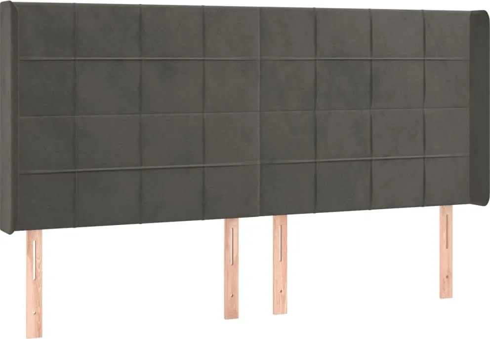 vidaXL sötétszürke bársony fejtámla szárnyakkal 203x16x118/128 cm