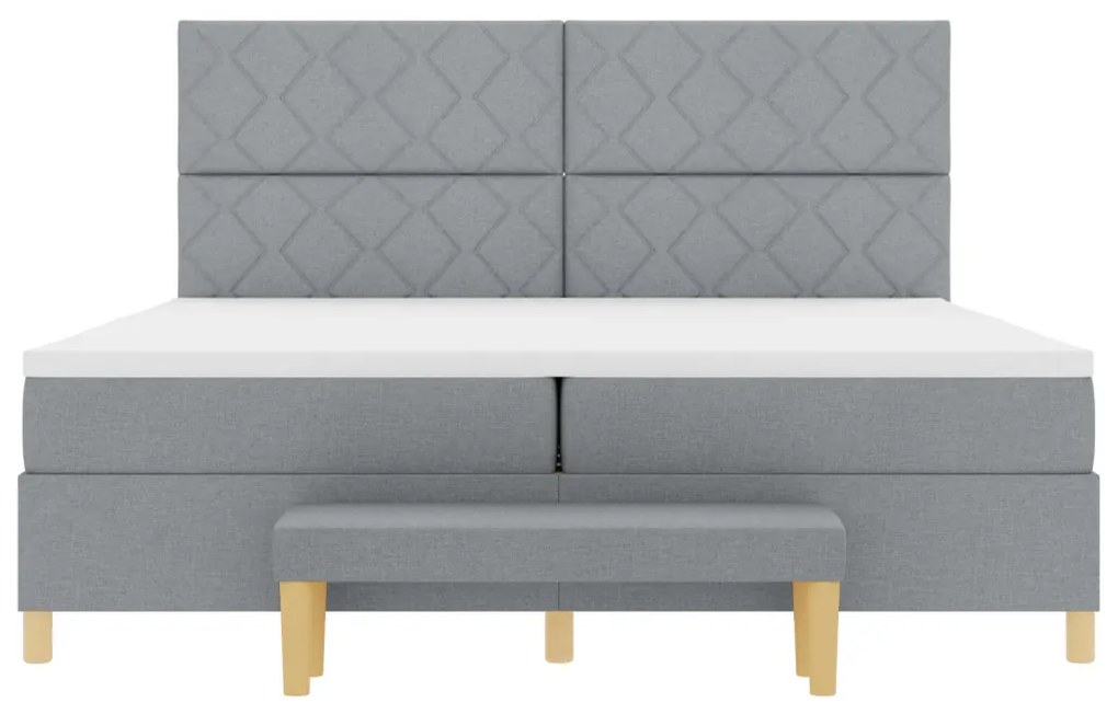 Boxspring ágy matraccal és paddal világosszürke 200x200 cm szövet