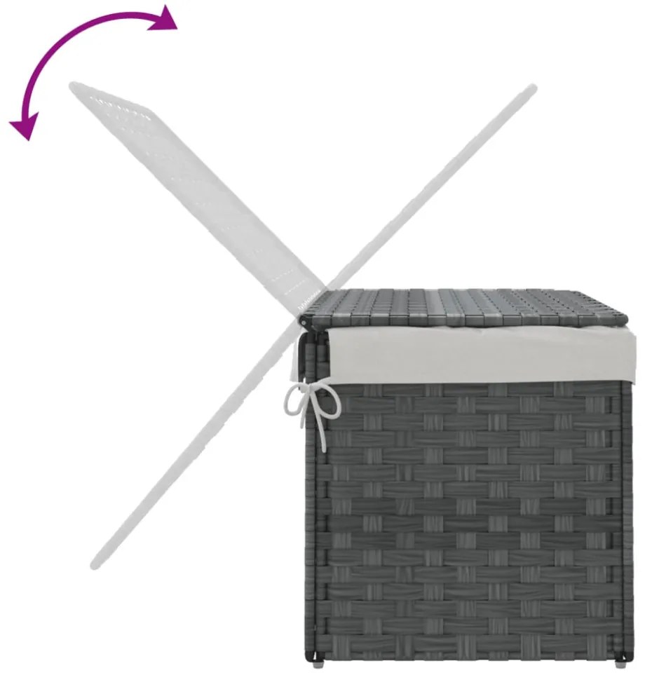 szürke polyrattan szennyeskosár fedéllel 55,5 x 35 x 34 cm