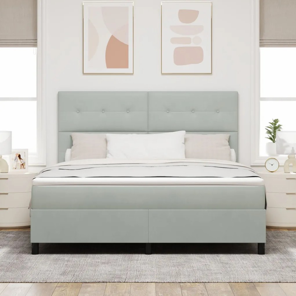 Boxspring Ágy Matracot tartalmazó Világosszürke Szuper King Bársonyos