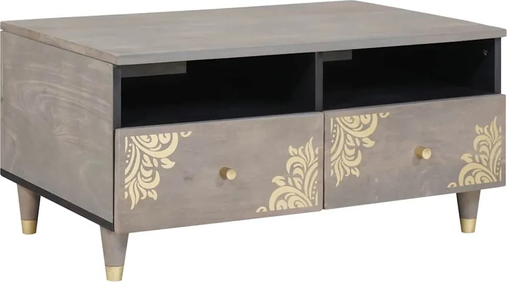 vidaXL Dohányzóasztal fiókkal Szürke 80 x 54 x 40 cm Tömör Mangófát