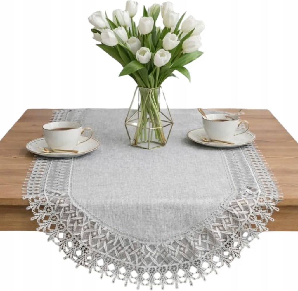 Ovális asztali futó sima Szürke, gipiur Csipke 60x120 cm Ovális