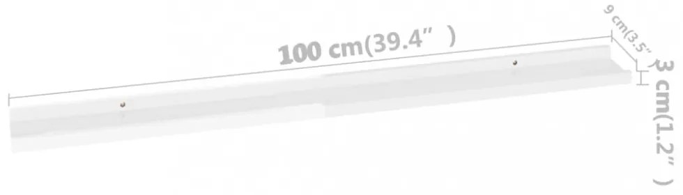 4 db magasfényű fehér fali polc 100 x 9 x 3 cm