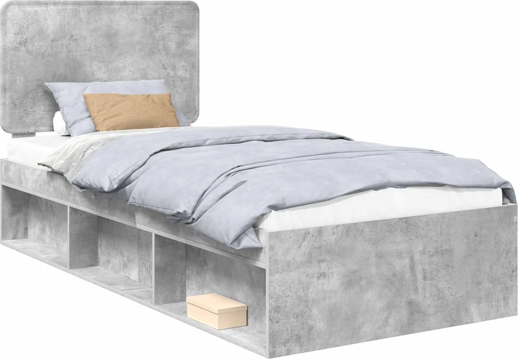 vidaXL Ágykeret fejtámlával Beton 90 x 200 cm Tömör fenyőfa