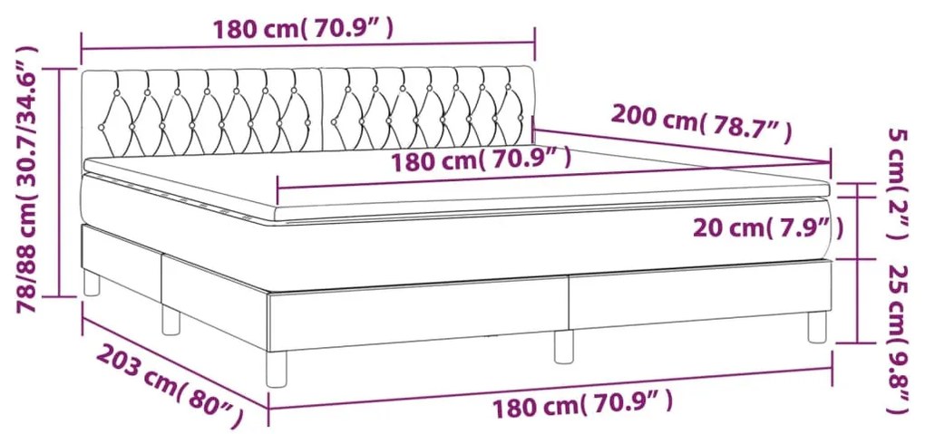 krémszínű szövet rugós és LED-es ágy matraccal 180 x 200 cm