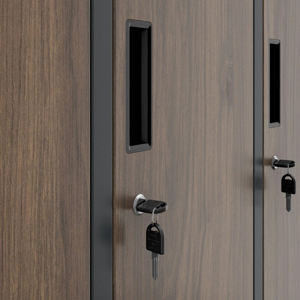 Fém öltözőszekrény 6 rekeszes IGOR, 900 x 1850 x 450 mm, Eco Design: antracit/ dió