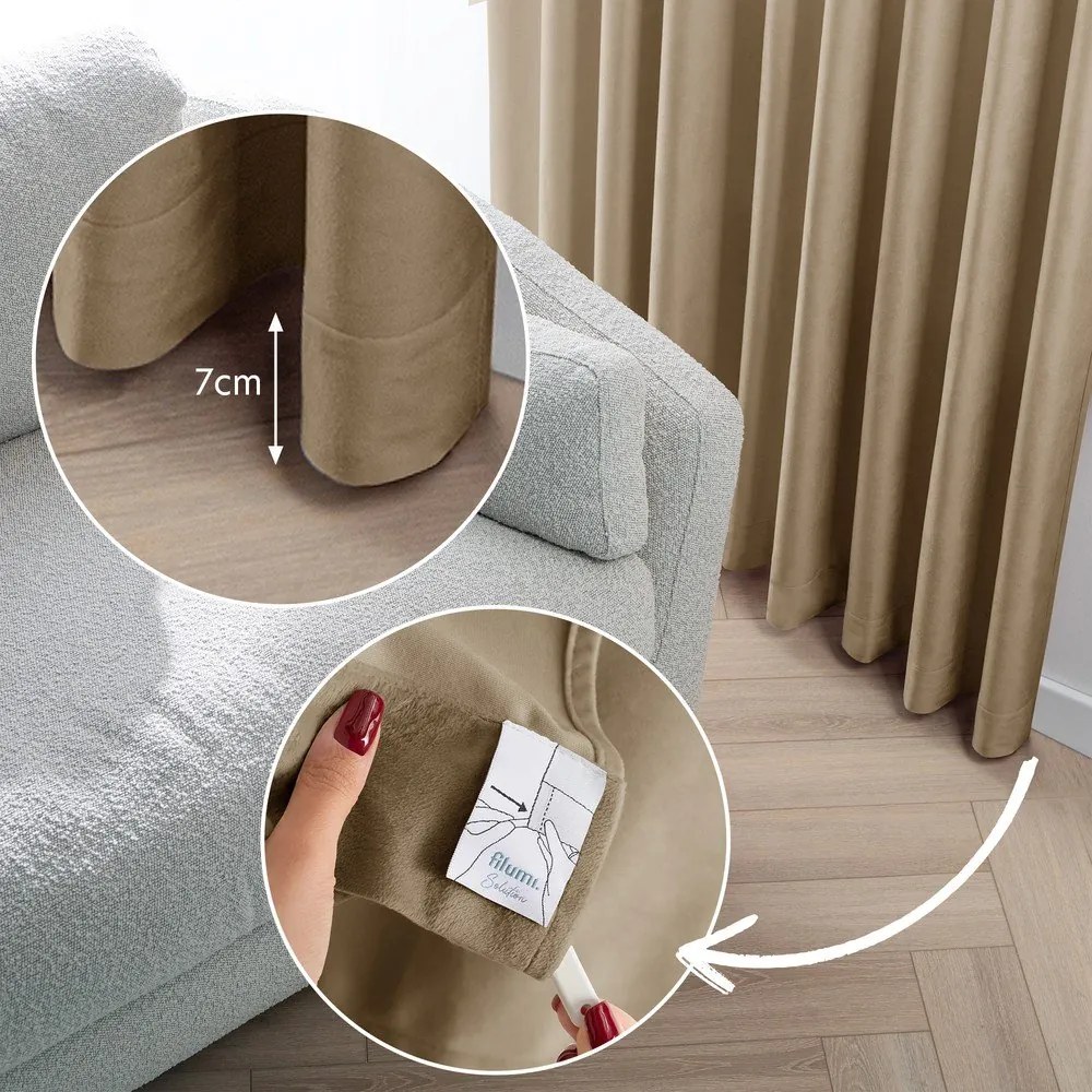 Bézs bársony dimout (részleges sötétítő) függöny 400x225 cm Velto – Filumi