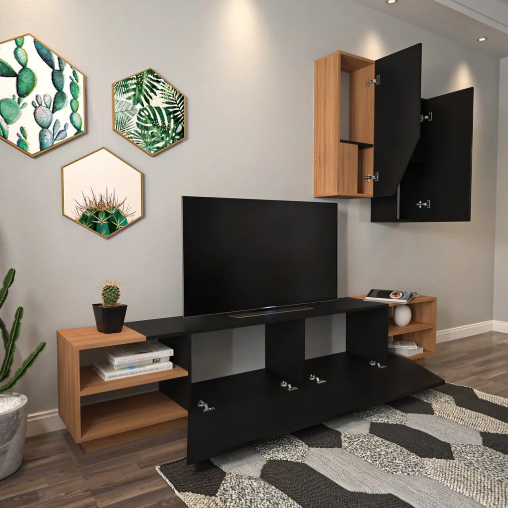 Zebra TV-állvány, fekete-teak, 240 cm