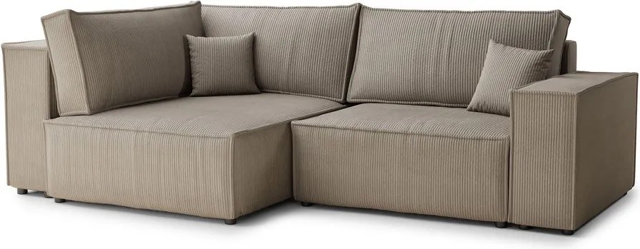 Bézs kordbársony kinyitható-tárolóhelyes sarokkanapé (bal oldali-L alakú) Tonga – Maison de Rêve