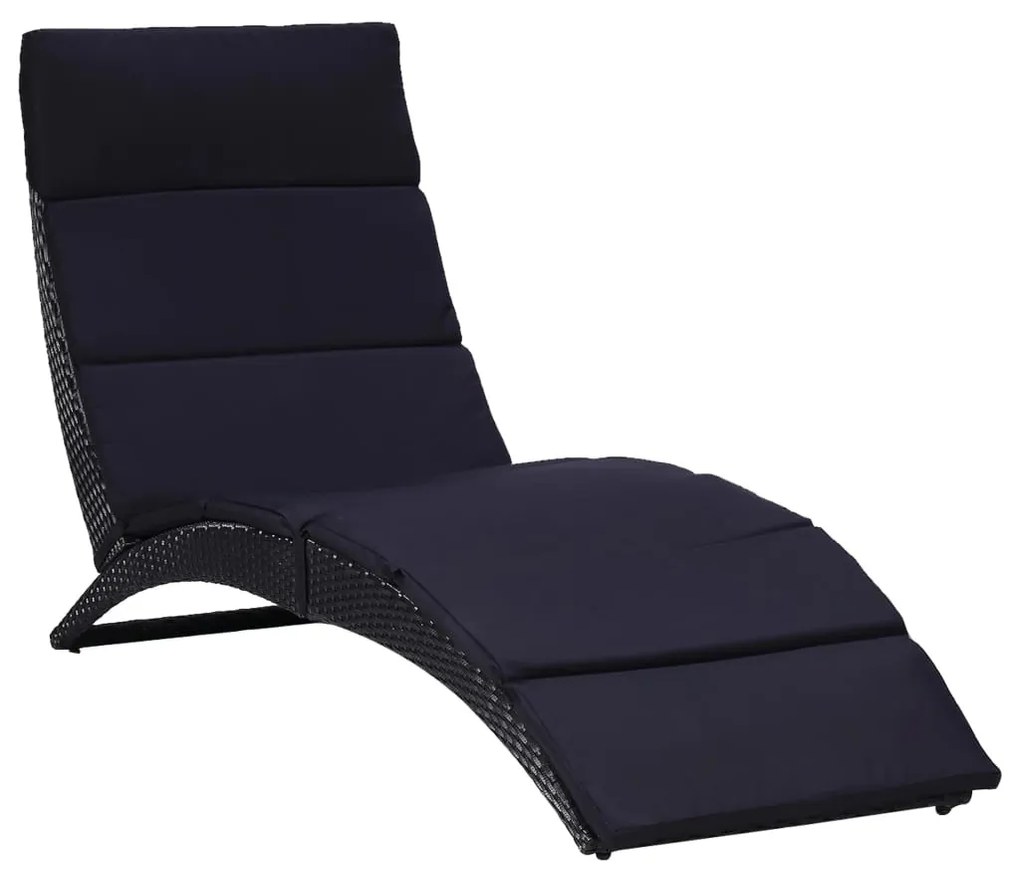 Fekete polyrattan napozóágy párnával