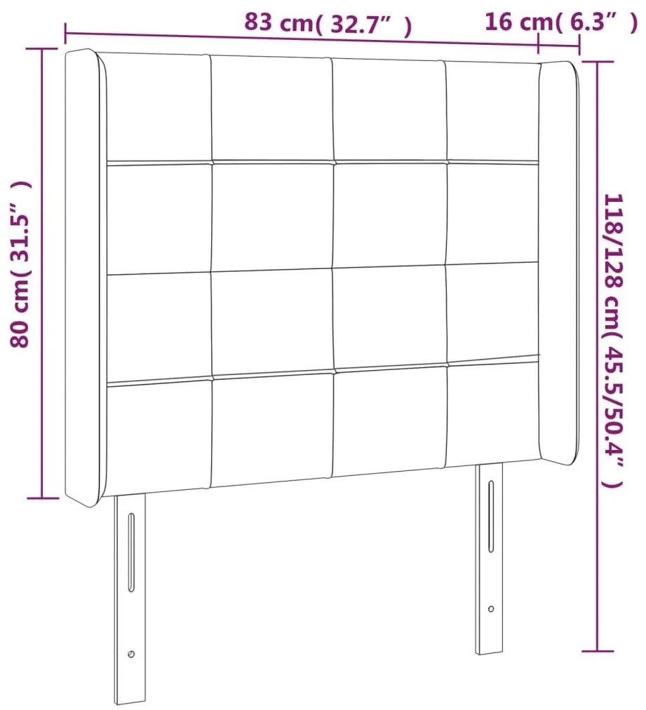 sötétszürke bársony LED-es fejtámla 83x16x118/128 cm