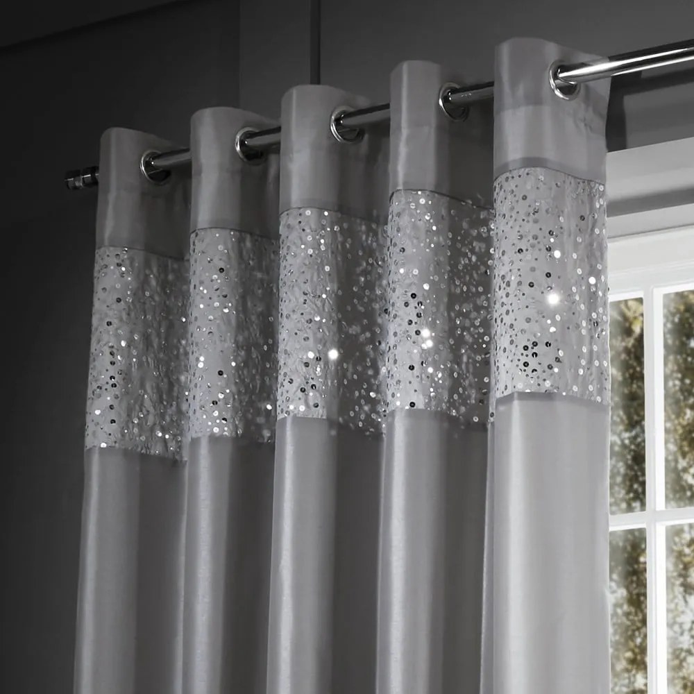 Szürke mikroszatén függöny szett 2 db-os 229x229 cm Glitzy Sequin – Catherine Lansfield