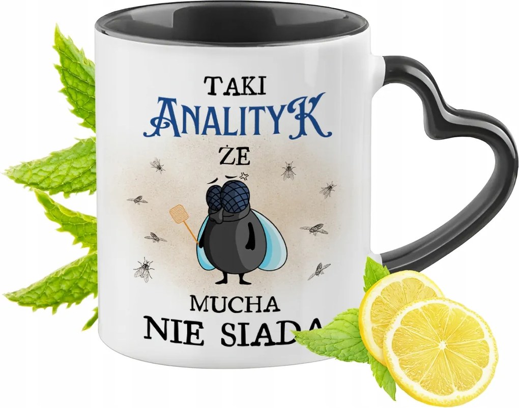 Elemzőnek Fekete Bögre Szív Alakú Füllel Ajándék