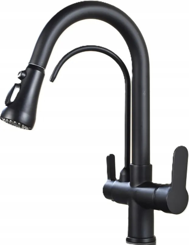 Háromutas csaptelep szűrőhöz Fekete Retro Sárgaréz Kihúzható Kifolyócső Ww