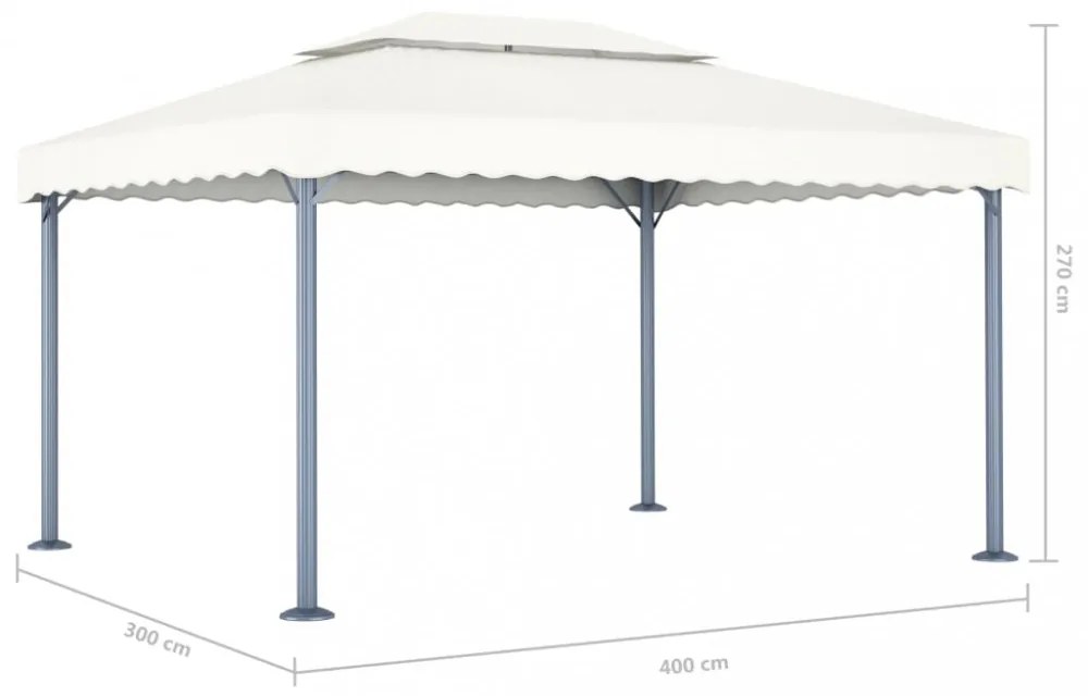 krémszínű alumíniumpavilon LED fényfüzérrel 400 x 300 cm
